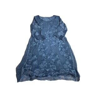 NWT* Soft Surroundings Silk Overlay Dress Blue Embroidered Floral Sz S MRSP $200